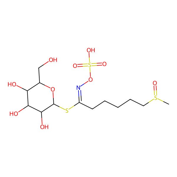 2D Structure of beta-D-Glucopyranose, 1-thio-, 1-(6-(methylsulfinyl)-N-(sulfooxy)hexanimidate)