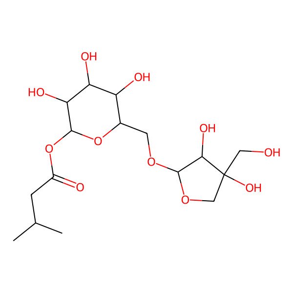 2D Structure of beta-D-Glucopyranose, 6-O-D-apio-beta-D-furanosyl-, 1-(3-methylbutanoate)