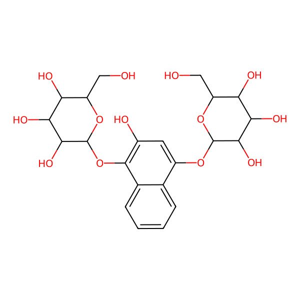 2D Structure of beta-D-Glucopyranoside, 2-hydroxy-1,4-naphthalenediyl bis-
