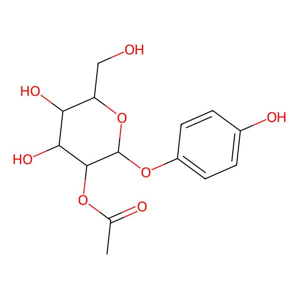 2D Structure of beta-D-Glucopyranoside, 4-hydroxyphenyl, 2-acetate 2D Structure of beta-D-Glucopyranoside, 4-hydroxyphenyl, 2-acetate