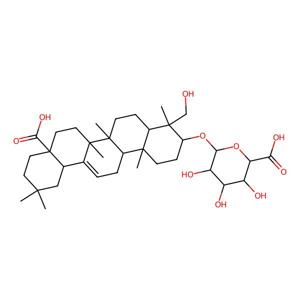 2D Structure of beta-D-Glucopyranosiduronic acid, (3beta,4alpha)-17-carboxy-23-hydroxy-28-norolean-12-en-3-yl