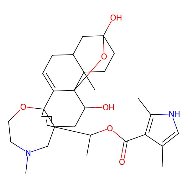2D Structure of [(1R)-1-[(1R,5R,6S,11S,12R,14R)-9,12-Dihydroxy-6,16-dimethyl-10,19-dioxa-16-azahexacyclo[12.5.3.15,9.01,14.02,11.06,11]tricosa-2,21-dien-22-yl]ethyl] 2,4-dimethyl-1H-pyrrole-3-carboxylate