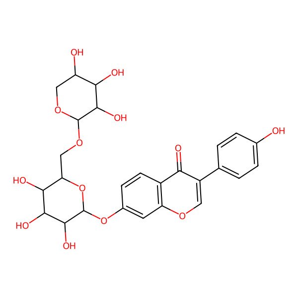 2D Structure of 3-(4-hydroxyphenyl)-7-[(2S,3R,4S,5S,6R)-3,4,5-trihydroxy-6-[[(2S,3R,4S,5S)-3,4,5-trihydroxyoxan-2-yl]oxymethyl]oxan-2-yl]oxychromen-4-one