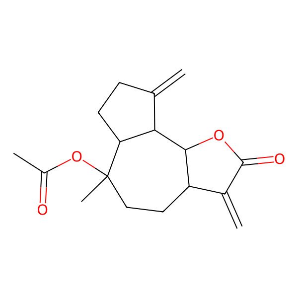 2D Structure of [(3aS,6R,6aR,9aR,9bS)-6-methyl-3,9-dimethylidene-2-oxo-3a,4,5,6a,7,8,9a,9b-octahydroazuleno[4,5-b]furan-6-yl] acetate