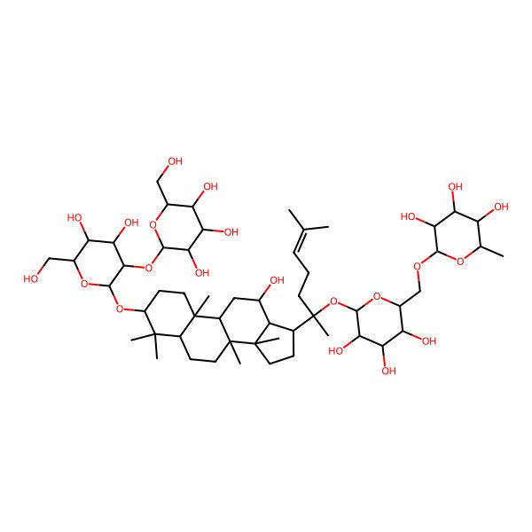 2D Structure of 2-[[6-[2-[3-[4,5-dihydroxy-6-(hydroxymethyl)-3-[3,4,5-trihydroxy-6-(hydroxymethyl)oxan-2-yl]oxyoxan-2-yl]oxy-12-hydroxy-4,4,8,10,14-pentamethyl-2,3,5,6,7,9,11,12,13,15,16,17-dodecahydro-1H-cyclopenta[a]phenanthren-17-yl]-6-methylhept-5-en-2-yl]oxy-3,4,5-trihydroxyoxan-2-yl]methoxy]-6-methyloxane-3,4,5-triol