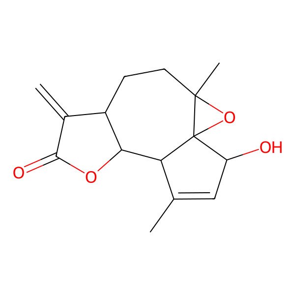 2D Structure of (1R,3R,6S,10S,11R,14S)-14-hydroxy-3,12-dimethyl-7-methylidene-2,9-dioxatetracyclo[9.3.0.01,3.06,10]tetradec-12-en-8-one