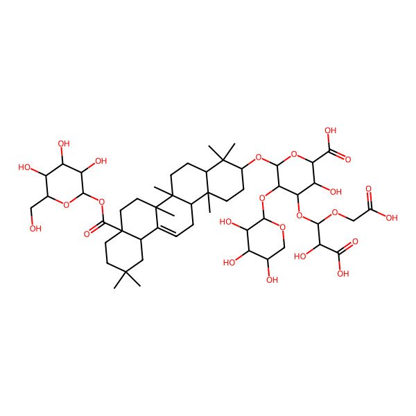 2D Structure of 6-[[4,4,6a,6b,11,11,14b-Heptamethyl-8a-[3,4,5-trihydroxy-6-(hydroxymethyl)oxan-2-yl]oxycarbonyl-1,2,3,4a,5,6,7,8,9,10,12,12a,14,14a-tetradecahydropicen-3-yl]oxy]-4-[2-carboxy-1-(carboxymethoxy)-2-hydroxyethoxy]-3-hydroxy-5-(3,4,5-trihydroxyoxan-2-yl)oxyoxane-2-carboxylic acid