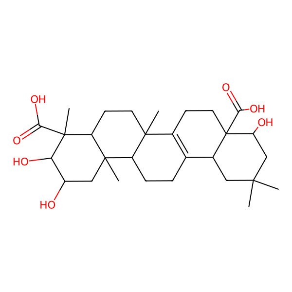 2D Structure of (2S,3R,4S,4aR,6aS,8aR,9R,12aR,14aR,14bS)-2,3,9-trihydroxy-4,6a,11,11,14b-pentamethyl-2,3,4a,5,6,7,8,9,10,12,12a,13,14,14a-tetradecahydro-1H-picene-4,8a-dicarboxylic acid
