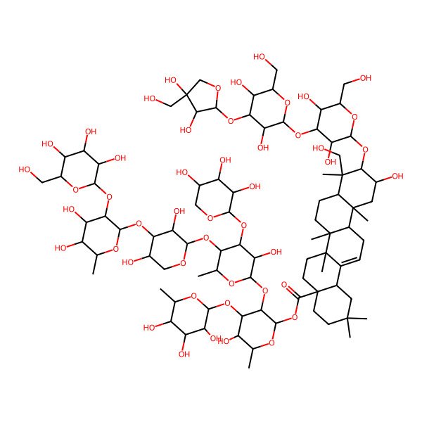 2D Structure of [(2S,3R,4S,5R,6R)-3-[(2S,3R,4S,5S,6S)-5-[(2S,3R,4S,5R)-4-[(2S,3R,4R,5R,6S)-4,5-dihydroxy-6-methyl-3-[(2S,3R,4S,5R,6R)-3,4,5-trihydroxy-6-(hydroxymethyl)oxan-2-yl]oxyoxan-2-yl]oxy-3,5-dihydroxyoxan-2-yl]oxy-3-hydroxy-6-methyl-4-[(2S,3R,4S,5R)-3,4,5-trihydroxyoxan-2-yl]oxyoxan-2-yl]oxy-5-hydroxy-6-methyl-4-[(2S,3R,4R,5R,6S)-3,4,5-trihydroxy-6-methyloxan-2-yl]oxyoxan-2-yl] (4aS,6aR,6aS,6bR,8aR,9R,10R,11S,12aR,14bS)-10-[(2R,3R,4S,5R,6R)-4-[(2S,3R,4S,5R,6R)-4-[(2S,3R,4R)-3,4-dihydroxy-4-(hydroxymethyl)oxolan-2-yl]oxy-3,5-dihydroxy-6-(hydroxymethyl)oxan-2-yl]oxy-3,5-dihydroxy-6-(hydroxymethyl)oxan-2-yl]oxy-11-hydroxy-9-(hydroxymethyl)-2,2,6a,6b,9,12a-hexamethyl-1,3,4,5,6,6a,7,8,8a,10,11,12,13,14b-tetradecahydropicene-4a-carboxylate