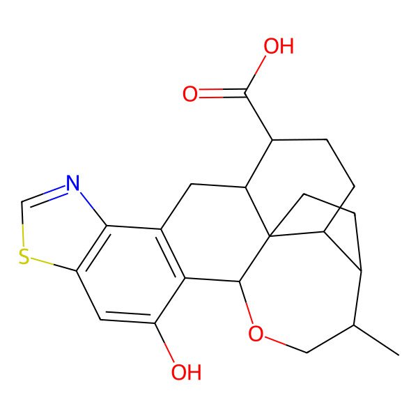 2D Structure of 23-Hydroxy-5-methyl-3-oxa-20-thia-18-azahexacyclo[14.7.0.02,9.06,10.09,14.017,21]tricosa-1(16),17(21),18,22-tetraene-13-carboxylic acid