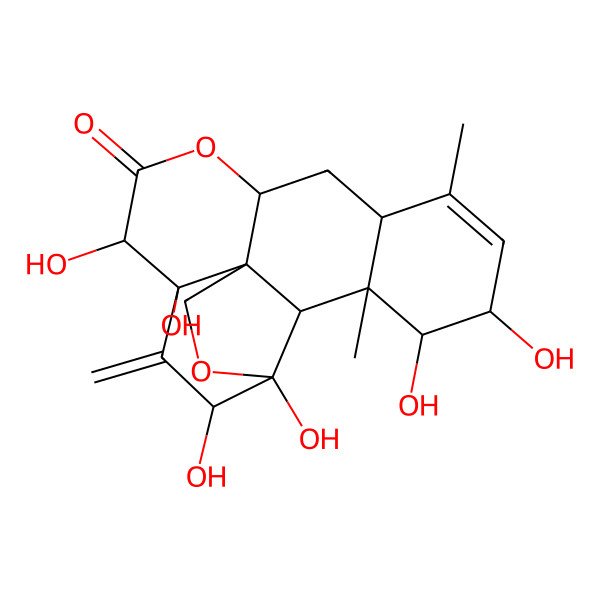 2D Structure of 4,5,7,8,16,17-Hexahydroxy-14,18-dimethyl-6-methylidene-3,10-dioxapentacyclo[9.8.0.01,7.04,19.013,18]nonadec-14-en-9-one