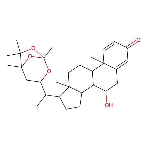 2D Structure of 7-Hydroxy-10,13-dimethyl-17-[1-(1,5,6,6-tetramethyl-2,7,8-trioxabicyclo[3.2.1]octan-3-yl)ethyl]-6,7,8,9,11,12,14,15,16,17-decahydrocyclopenta[a]phenanthren-3-one