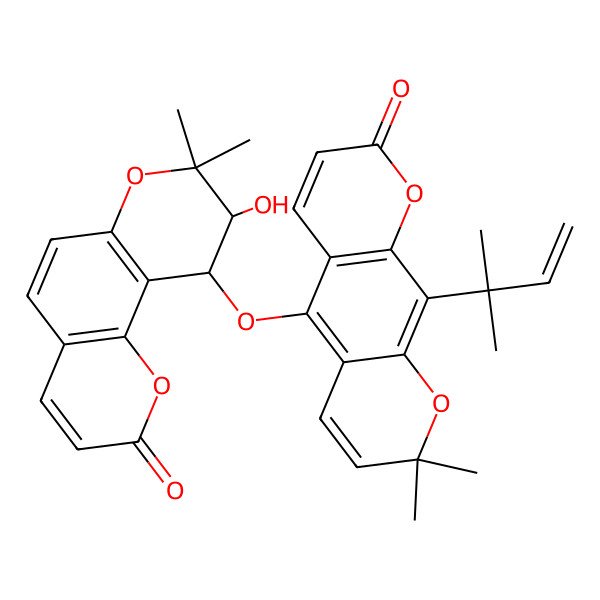 2D Structure of 5-[[(9R,10R)-9-hydroxy-8,8-dimethyl-2-oxo-9,10-dihydropyrano[2,3-f]chromen-10-yl]oxy]-2,2-dimethyl-10-(2-methylbut-3-en-2-yl)pyrano[3,2-g]chromen-8-one