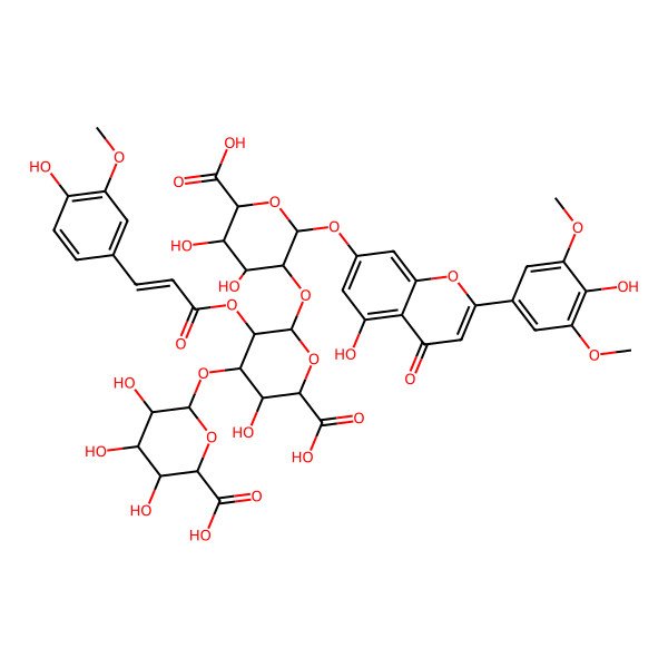 2D Structure of 6-[2-Carboxy-6-[6-carboxy-4,5-dihydroxy-2-[5-hydroxy-2-(4-hydroxy-3,5-dimethoxyphenyl)-4-oxochromen-7-yl]oxyoxan-3-yl]oxy-3-hydroxy-5-[3-(4-hydroxy-3-methoxyphenyl)prop-2-enoyloxy]oxan-4-yl]oxy-3,4,5-trihydroxyoxane-2-carboxylic acid