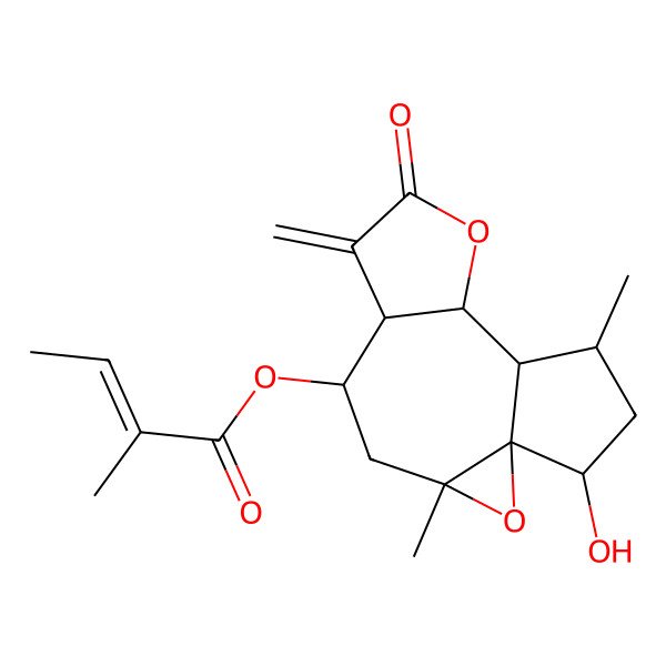 2D Structure of (14-Hydroxy-3,12-dimethyl-7-methylidene-8-oxo-2,9-dioxatetracyclo[9.3.0.01,3.06,10]tetradecan-5-yl) 2-methylbut-2-enoate