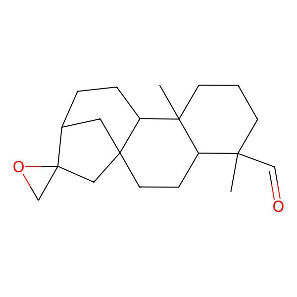 2D Structure of (1'S,2S,4'S,5'R,9'S,10'S,13'R)-5',9'-dimethylspiro[oxirane-2,14'-tetracyclo[11.2.1.01,10.04,9]hexadecane]-5'-carbaldehyde