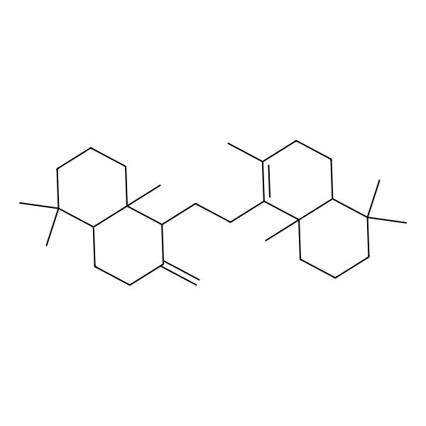 2D Structure of (4aR,8aS)-8-[2-[(1S,4aS,8aS)-5,5,8a-trimethyl-2-methylidene-3,4,4a,6,7,8-hexahydro-1H-naphthalen-1-yl]ethyl]-4,4,7,8a-tetramethyl-1,2,3,4a,5,6-hexahydronaphthalene