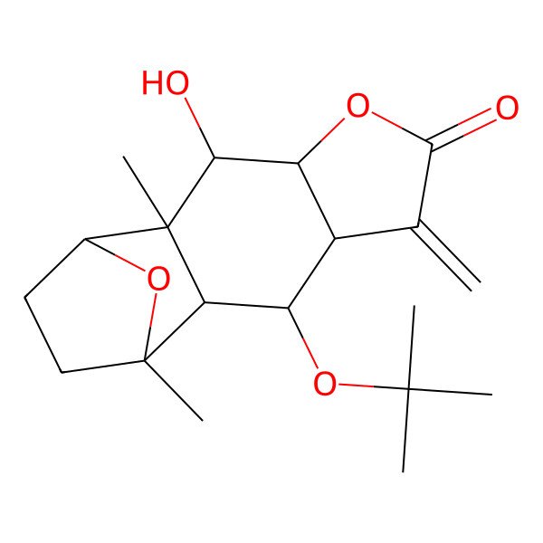 2D Structure of 3-Hydroxy-2,11-dimethyl-7-methylidene-9-[(2-methylpropan-2-yl)oxy]-5,14-dioxatetracyclo[9.2.1.02,10.04,8]tetradecan-6-one