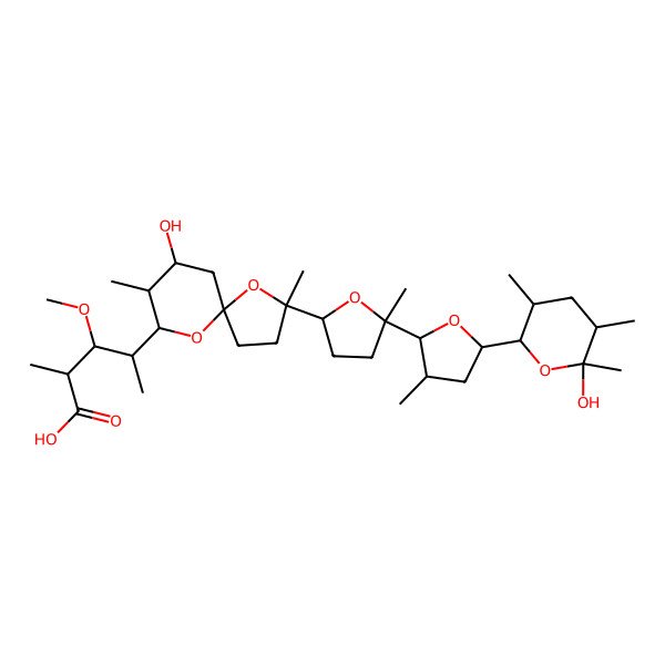 2D Structure of (2S,3R,4S)-4-[(2S,5R,7S,8R,9S)-7-hydroxy-2-[(2R,5S)-5-[(2R,3S,5R)-5-[(2S,3S,5R,6S)-6-hydroxy-3,5,6-trimethyloxan-2-yl]-3-methyloxolan-2-yl]-5-methyloxolan-2-yl]-2,8-dimethyl-1,10-dioxaspiro[4.5]decan-9-yl]-3-methoxy-2-methylpentanoic acid