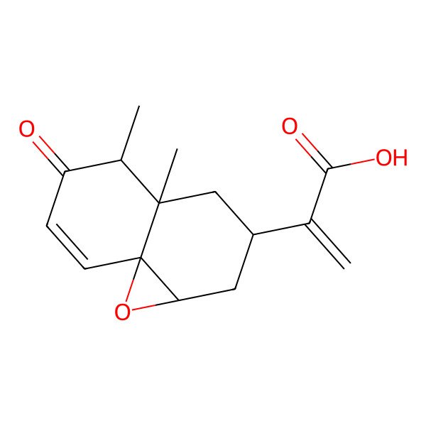 2D Structure of 2-[(1aR,3S,4aR,5R,8aS)-4a,5-dimethyl-6-oxo-2,3,4,5-tetrahydro-1aH-naphtho[1,8a-b]oxiren-3-yl]prop-2-enoic acid