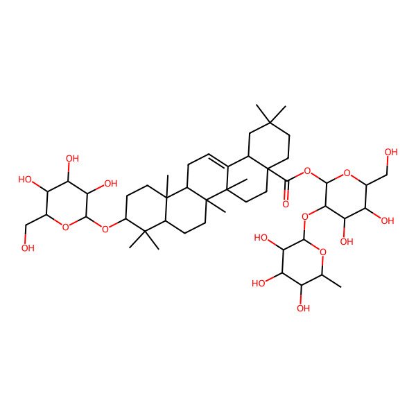 2D Structure of [4,5-Dihydroxy-6-(hydroxymethyl)-3-(3,4,5-trihydroxy-6-methyloxan-2-yl)oxyoxan-2-yl] 2,2,6a,6b,9,9,12a-heptamethyl-10-[3,4,5-trihydroxy-6-(hydroxymethyl)oxan-2-yl]oxy-1,3,4,5,6,6a,7,8,8a,10,11,12,13,14b-tetradecahydropicene-4a-carboxylate