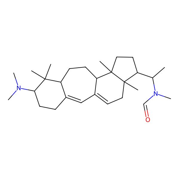 2D Structure of N-[1-[6-(dimethylamino)-7,7,12,16-tetramethyl-15-tetracyclo[9.7.0.03,8.012,16]octadeca-1(18),2-dienyl]ethyl]-N-methylformamide