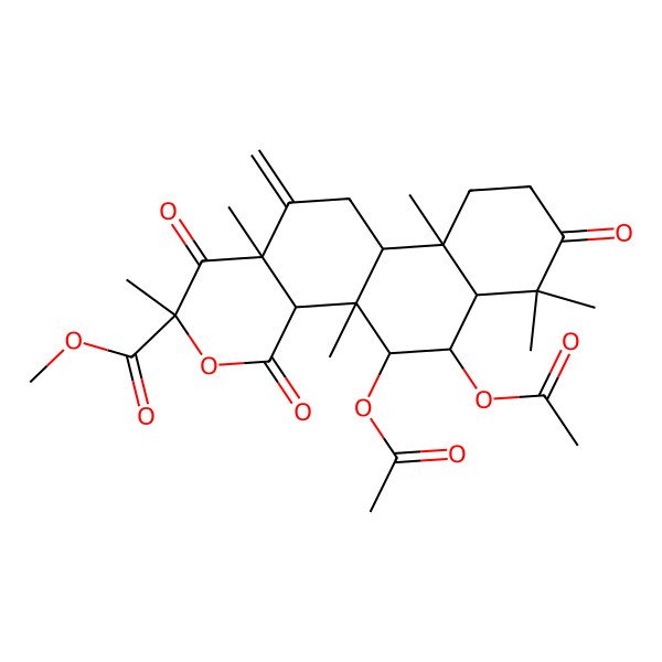 2D Structure of Methyl 5,6-diacetyloxy-2,4b,7,7,10a,12a-hexamethyl-12-methylidene-1,4,8-trioxo-4a,5,6,6a,9,10,10b,11-octahydronaphtho[1,2-h]isochromene-2-carboxylate