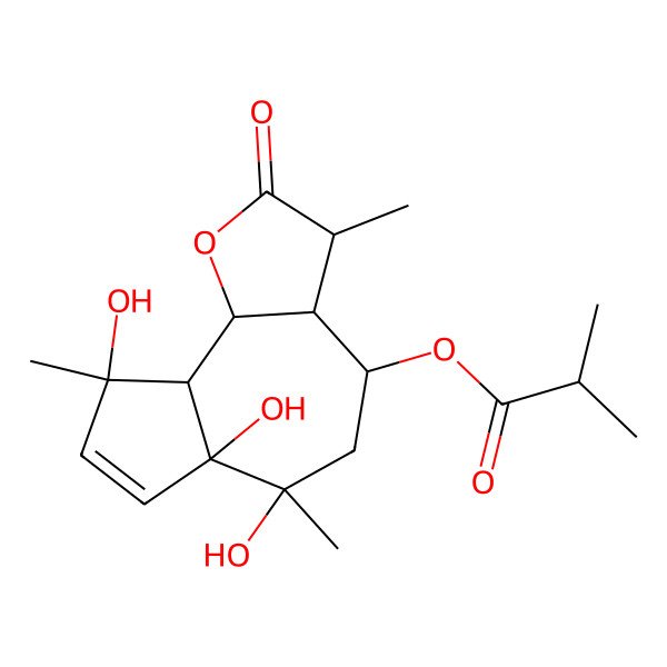2D Structure of (6,6a,9-Trihydroxy-3,6,9-trimethyl-2-oxo-3,3a,4,5,9a,9b-hexahydroazuleno[4,5-b]furan-4-yl) 2-methylpropanoate