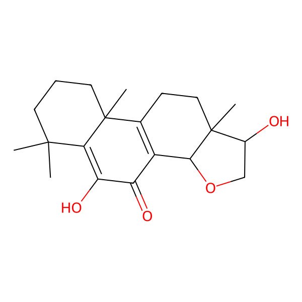 2D Structure of (1R,3aS,9aR,11aR)-1,5-dihydroxy-6,6,9a,11a-tetramethyl-1,2,3a,7,8,9,10,11-octahydronaphtho[1,2-g][1]benzouran-4-one