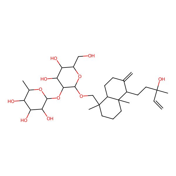 2D Structure of 2-[4,5-dihydroxy-6-(hydroxymethyl)-2-[[5-(3-hydroxy-3-methylpent-4-enyl)-1,4a-dimethyl-6-methylidene-3,4,5,7,8,8a-hexahydro-2H-naphthalen-1-yl]methoxy]oxan-3-yl]oxy-6-methyloxane-3,4,5-triol