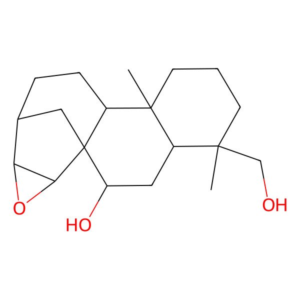 2D Structure of (1R,2S,4S,5S,9R,10S,13R,14S,16R)-5-(hydroxymethyl)-5,9-dimethyl-15-oxapentacyclo[11.3.1.01,10.04,9.014,16]heptadecan-2-ol