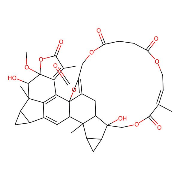 2D Structure of 9,33-Dihydroxy-10-methoxy-1,8,13,29-tetramethyl-11,17,21,26,31-pentaoxadecacyclo[17.17.3.14,8.02,16.05,7.010,14.016,39.033,37.034,36.015,40]tetraconta-3,13,15(40),19(39),28-pentaene-12,18,22,25,30-pentone