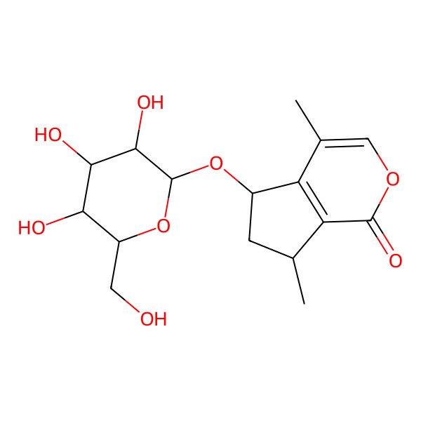 2D Structure of 4,7-dimethyl-5-[3,4,5-trihydroxy-6-(hydroxymethyl)oxan-2-yl]oxy-6,7-dihydro-5H-cyclopenta[c]pyran-1-one