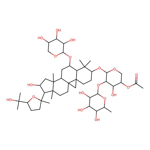 2D Structure of [(3R,4S,5R,6S)-4-hydroxy-6-[[(1S,3R,6S,8R,9S,11S,12S,14S,15R,16R)-14-hydroxy-15-[(2R,5S)-5-(2-hydroxypropan-2-yl)-2-methyloxolan-2-yl]-7,7,12,16-tetramethyl-9-[(2S,3R,4S,5R)-3,4,5-trihydroxyoxan-2-yl]oxy-6-pentacyclo[9.7.0.01,3.03,8.012,16]octadecanyl]oxy]-5-[(2S,3R,4R,5R,6S)-3,4,5-trihydroxy-6-methyloxan-2-yl]oxyoxan-3-yl] acetate
