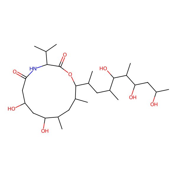 2D Structure of 7,9-Dihydroxy-10,12-dimethyl-3-propan-2-yl-13-(5,7,9-trihydroxy-4,6-dimethyldecan-2-yl)-1-oxa-4-azacyclotridecane-2,5-dione