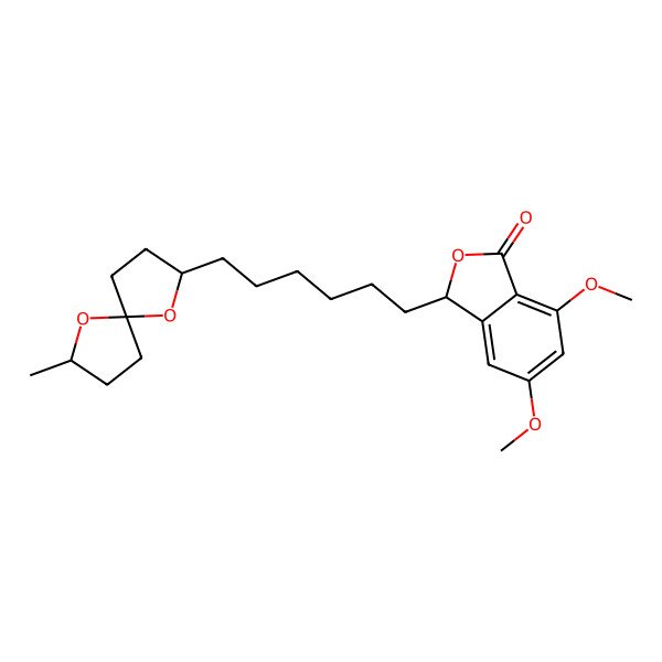 2D Structure of (3R)-5,7-dimethoxy-3-[6-[(2S,5R,7S)-7-methyl-1,6-dioxaspiro[4.4]nonan-2-yl]hexyl]-3H-2-benzofuran-1-one