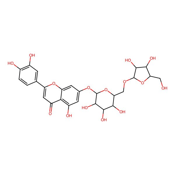 2D Structure of 7-[(2S,3R,4S,5S,6R)-6-[[(2R,3R,4S,5R)-3,4-dihydroxy-5-(hydroxymethyl)oxolan-2-yl]oxymethyl]-3,4,5-trihydroxyoxan-2-yl]oxy-2-(3,4-dihydroxyphenyl)-5-hydroxychromen-4-one