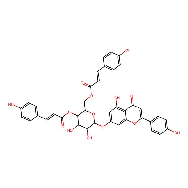 2D Structure of [(2R,3S,4R,5R,6S)-4,5-dihydroxy-6-[5-hydroxy-2-(4-hydroxyphenyl)-4-oxochromen-7-yl]oxy-3-[(E)-3-(4-hydroxyphenyl)prop-2-enoyl]oxyoxan-2-yl]methyl (E)-3-(4-hydroxyphenyl)prop-2-enoate