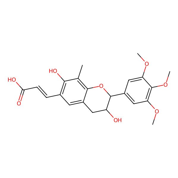 2D Structure of (Z)-3-[(2S,3R)-3,7-dihydroxy-8-methyl-2-(3,4,5-trimethoxyphenyl)-3,4-dihydro-2H-chromen-6-yl]prop-2-enoic acid