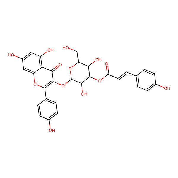 2D Structure of [2-[5,7-Dihydroxy-2-(4-hydroxyphenyl)-4-oxochromen-3-yl]oxy-3,5-dihydroxy-6-(hydroxymethyl)oxan-4-yl] 3-(4-hydroxyphenyl)prop-2-enoate