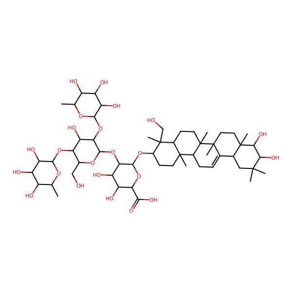 2D Structure of 6-[[9,10-Dihydroxy-4-(hydroxymethyl)-4,6a,6b,8a,11,11,14b-heptamethyl-1,2,3,4a,5,6,7,8,9,10,12,12a,14,14a-tetradecahydropicen-3-yl]oxy]-3,4-dihydroxy-5-[4-hydroxy-6-(hydroxymethyl)-3,5-bis[(3,4,5-trihydroxy-6-methyloxan-2-yl)oxy]oxan-2-yl]oxyoxane-2-carboxylic acid
