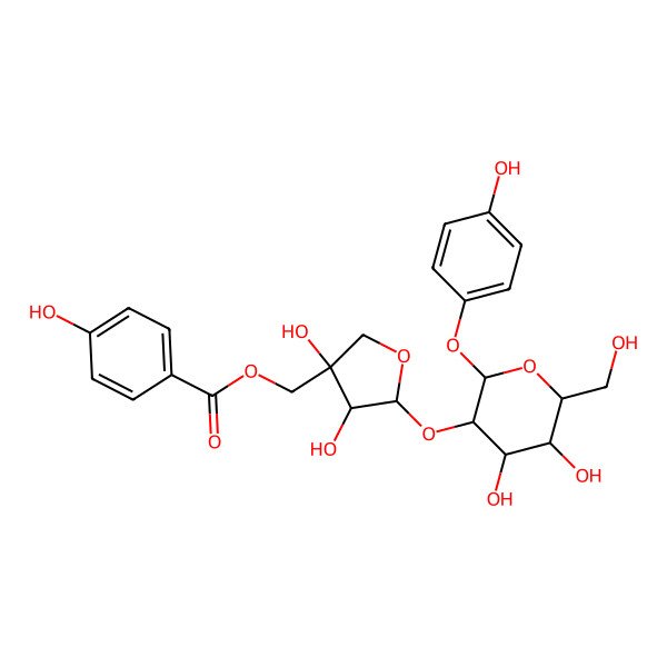 2D Structure of [5-[4,5-Dihydroxy-6-(hydroxymethyl)-2-(4-hydroxyphenoxy)oxan-3-yl]oxy-3,4-dihydroxyoxolan-3-yl]methyl 4-hydroxybenzoate
