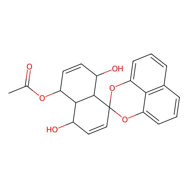 2D Structure of (4',8'-dihydroxyspiro[2,4-dioxatricyclo[7.3.1.05,13]trideca-1(12),5,7,9(13),10-pentaene-3,5'-4,4a,8,8a-tetrahydro-1H-naphthalene]-1'-yl) acetate