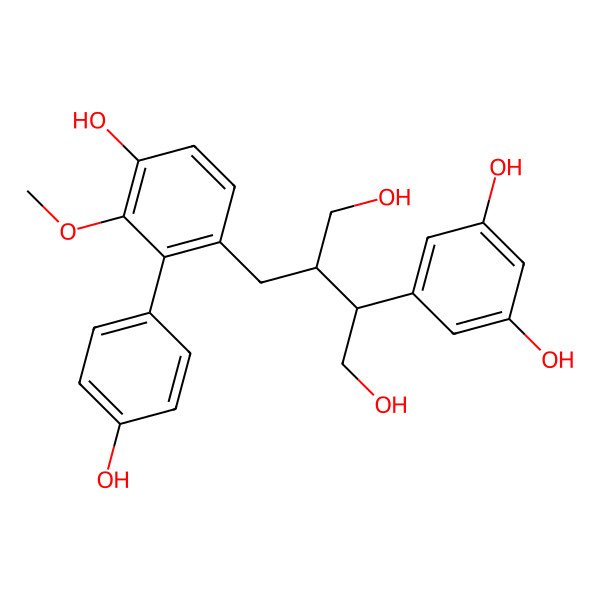 2D Structure of 5-[(2S,3S)-1,4-dihydroxy-3-[[4-hydroxy-2-(4-hydroxyphenyl)-3-methoxyphenyl]methyl]butan-2-yl]benzene-1,3-diol