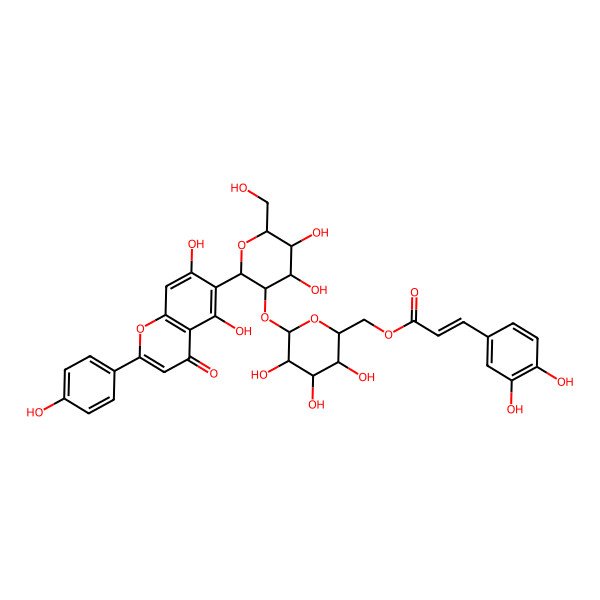 2D Structure of [(2R,3S,4S,5R,6S)-6-[(2S,3R,4S,5S,6R)-2-[5,7-dihydroxy-2-(4-hydroxyphenyl)-4-oxochromen-6-yl]-4,5-dihydroxy-6-(hydroxymethyl)oxan-3-yl]oxy-3,4,5-trihydroxyoxan-2-yl]methyl (E)-3-(3,4-dihydroxyphenyl)prop-2-enoate