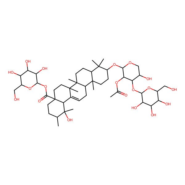 2D Structure of [3,4,5-Trihydroxy-6-(hydroxymethyl)oxan-2-yl] 10-[3-acetyloxy-5-hydroxy-4-[3,4,5-trihydroxy-6-(hydroxymethyl)oxan-2-yl]oxyoxan-2-yl]oxy-1-hydroxy-1,2,6a,6b,9,9,12a-heptamethyl-2,3,4,5,6,6a,7,8,8a,10,11,12,13,14b-tetradecahydropicene-4a-carboxylate