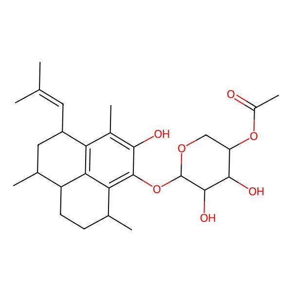 2D Structure of [4,5-dihydroxy-6-[[2-hydroxy-3,6,9-trimethyl-4-(2-methylprop-1-enyl)-5,6,6a,7,8,9-hexahydro-4H-phenalen-1-yl]oxy]oxan-3-yl] acetate