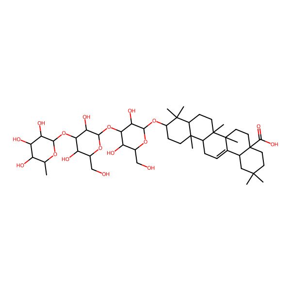 2D Structure of 10-[4-[3,5-Dihydroxy-6-(hydroxymethyl)-4-(3,4,5-trihydroxy-6-methyloxan-2-yl)oxyoxan-2-yl]oxy-3,5-dihydroxy-6-(hydroxymethyl)oxan-2-yl]oxy-2,2,6a,6b,9,9,12a-heptamethyl-1,3,4,5,6,6a,7,8,8a,10,11,12,13,14b-tetradecahydropicene-4a-carboxylic acid