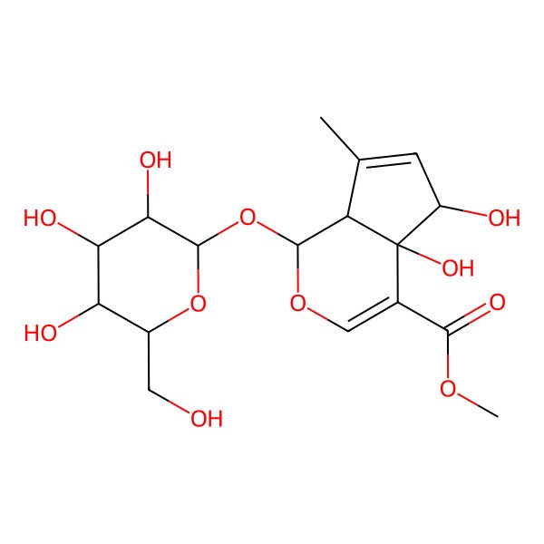 2D Structure of methyl (1S,4aS,5S,7aS)-4a,5-dihydroxy-7-methyl-1-[(2S,3R,4S,5S,6R)-3,4,5-trihydroxy-6-(hydroxymethyl)oxan-2-yl]oxy-5,7a-dihydro-1H-cyclopenta[c]pyran-4-carboxylate