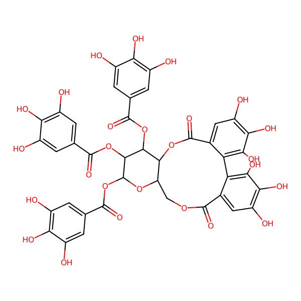 2D Structure of [(10S,11S,12S,13R,15S)-3,4,5,21,22,23-hexahydroxy-8,18-dioxo-12,13-bis[(3,4,5-trihydroxybenzoyl)oxy]-9,14,17-trioxatetracyclo[17.4.0.02,7.010,15]tricosa-1(23),2,4,6,19,21-hexaen-11-yl] 3,4,5-trihydroxybenzoate